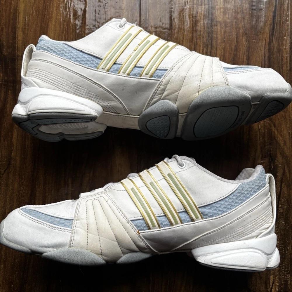 Adidas Adilibra Low White and Blue Sneakers with Cushioned Sole Fitness Shoes